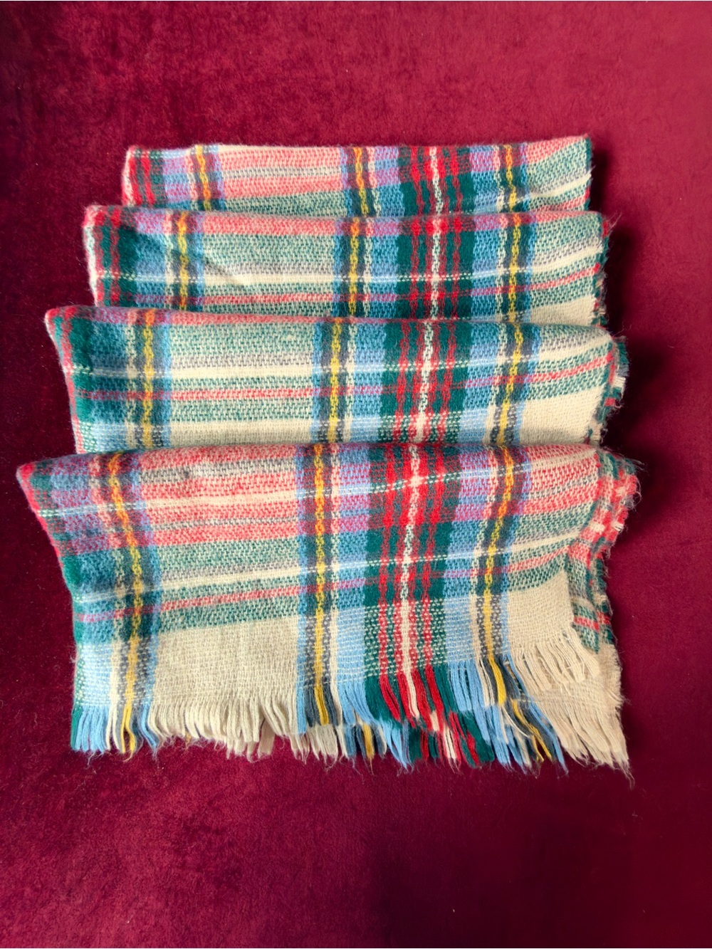 Multicolor Plaid Fringe Scarf Sz XL